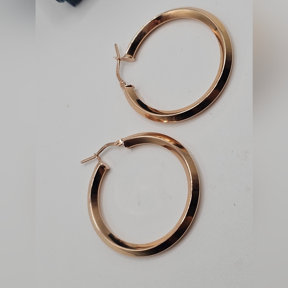 Sterling Silver 925 Rose Gold Plated Plain 3D Design Plain Hoop Earrings 30MM - Picture 9 of 9